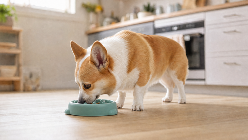 Corgi comiendo del Slow Feeder Petico